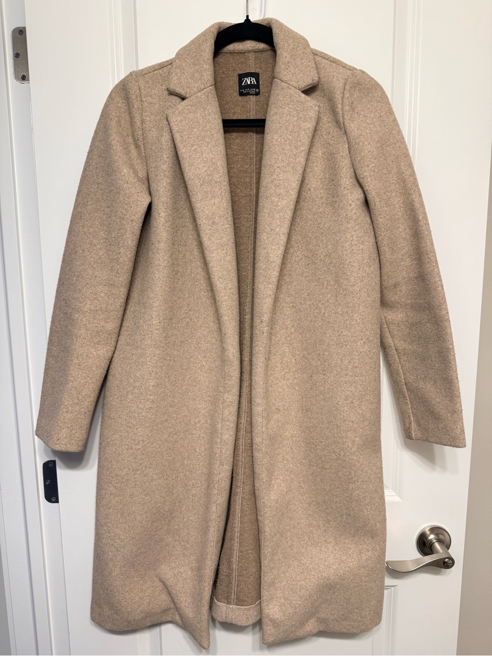 Zara Beige Tailored Wool-Blend Long Trench Coat